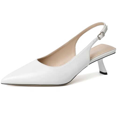 Image of Mostrin Kitten Heels for Women Pointed Toe Pumps Patent Leather Low Heel Slingback Heels with Buckle Dress Shoes for Dating Party Working