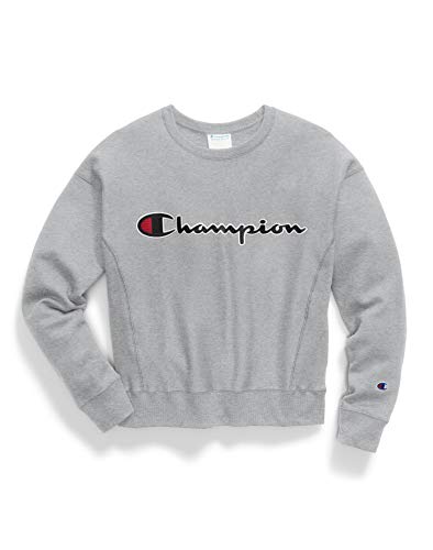 Champion Women's Reverse Weave Crew, Chainstitch Script (X-Large, Oxford Gray)
