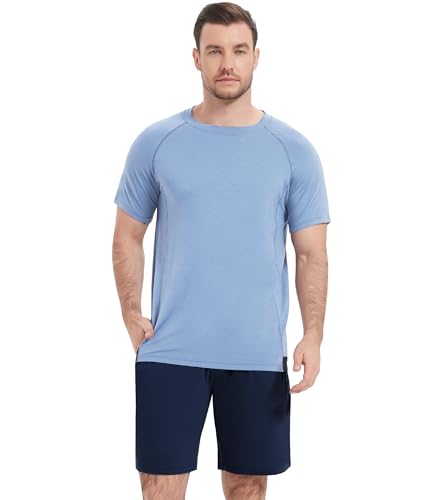 Image of NACHILA Men's Pajama Set, Cooling Bamboo Viscose Short Sleeve Top & Shorts