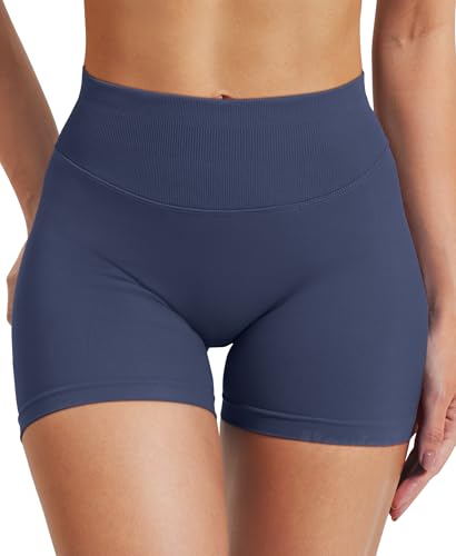 VOYJOY Women Workout Impact Shorts 2.5"/ 3.6"/ 4.5"/ 6" Scrunch Butt Lifting Gym Seamless Booty Biker Shorts Blue Grey3