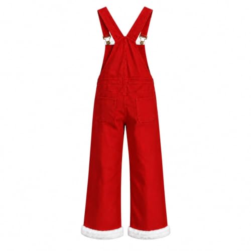 Kids Christmas Fleece Overall Faux Fur Trim Santa Style Oversized Bib Pants - image 3