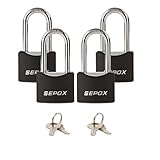 SEPOX® 4-Pack 1-9/16' Weather-Proof Outdoor Padlocks Keyed Alike Long Shackle, Solid Steel Alloy Body with Cover, Outsider lock for Gates, Sheds, Storage Lockers, Fence, Dirt-Proof with 4 pcs Same Key