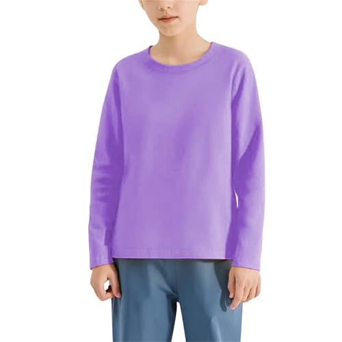 Boys Girls Long Sleeve Shirt Soft Cotton Tees Kids Solid Basic Crewneck T-Shirts Top Teens Boys Clothing for Teen Girls