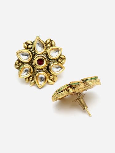 Joyas Kundan de latón hechas a mano con pendientes de botón y baño de oro 5
