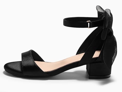 Image of Coutgo Girls Dress Shoes Sandals Chunky Low Heels Bow Ankle Strap Flower Girl Wedding Party Shoes
