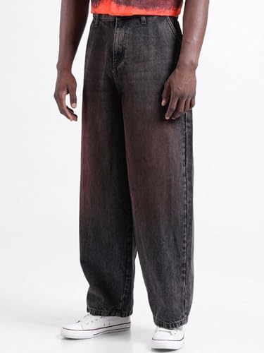 Image of The Indian Garage Co Men Skater Fit Solid Mid-Rise Jeans, Baggy Fit