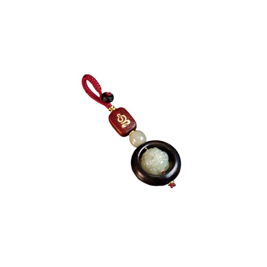 Breloczek do Samochodu Hetian Jade Pixiu Keychain Sandalwood Pendant Men's Key Women's Jewelry Gift, Backpack Ornaments