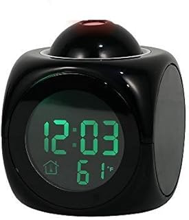 目覚まし時計 投影クロック 目覚まし時計 音声読み上げ 置き時計 プロジェクター 多機能 LEDデジタル 時間お知らせ 時間表示 音楽モード 投影アラーム 卓上時計 壁・天井投影 音量/輝度/投影角度 120° 回転調整可能 温度計 カレンダー機能付き 子供 誕生日プレゼント (黒)