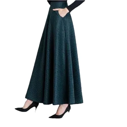 Women's Winter High Waist Pocket Vintage Style Loose Plaid Wool A-Line Maxi Skirt