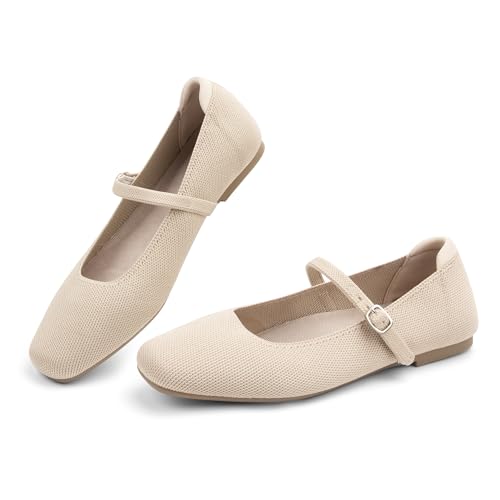 Women's Ballet Flats Square Toe Slip On Shoes Knit Dress Mary Jane Flats Woman Comfy Soft Causal Work Walking4