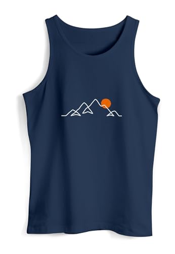 Neverless Herren Tank-Top Frontprint Line-Art Berge Wandern Natur Outdoor Fashion Sommer Muskelshirt - Large Size -.Acti