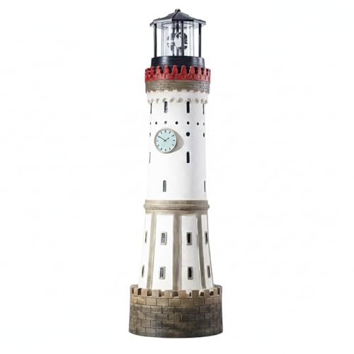 EUROtops Solar Leuchtturm Lindau handbemalte Deko für Garten & Terrasse rotierendes LED-Leuchtfeuer Solarlicht mit Dämmerungssensor 84 cm
