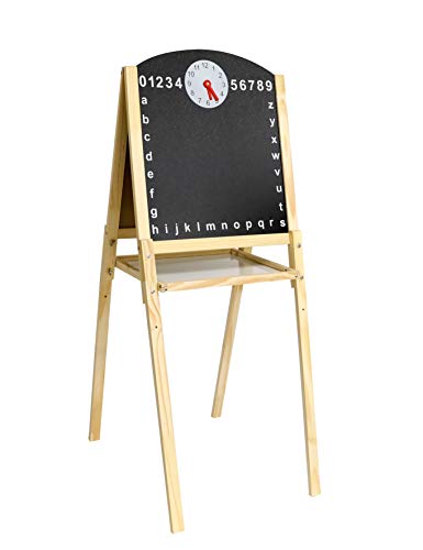 Wooden Double Sided Black and White Board Easel with Clock