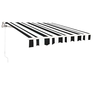 black and white striped retractable awning