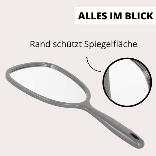 Foto von PARSA Beauty Handspiegel oval 14,5 x 11,5 cm (Anthrazit) – Handspiegel mit Griff in ergonomischem Design – praktischer Hand Mirror – Rasierspiegel – Schminkspiegel für Haare Gesichtspflege