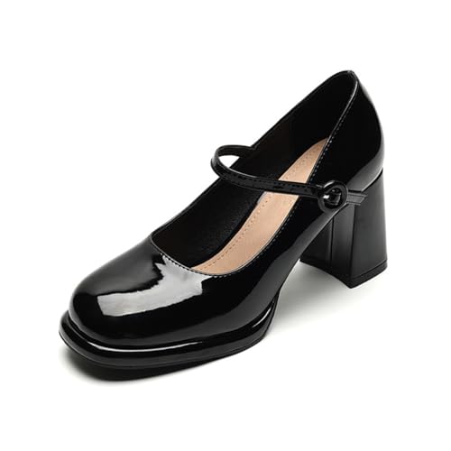 Las Mujeres de Tacones Gruesos de Hadas Estilo Temperamento Simple Versátil Mary Jane Zapatos Retro Altura Cómoda Cena Tacones