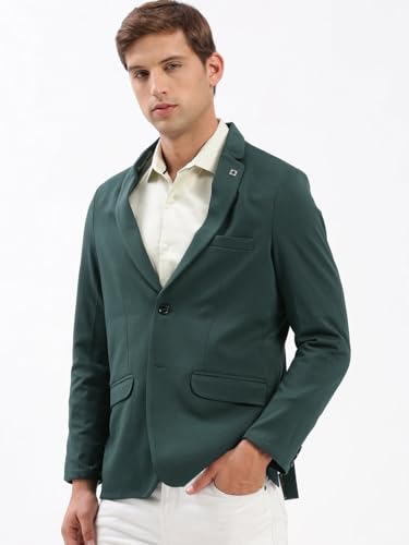 Image of SHOWOFFFF Men Solid Single Breasted Casual Blazer | Notched Lapel Full Sleeves Cotton Blazer for Mens | Slim Fit Regular Length Blazer for Men's