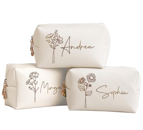 DayOfShe Personalized Name Makeup Bag for Bridesmaid Gifts Bridal Shower Wedding Gifts Custom Toiletry Bag Cosmetic Bag for Best Friend Birthday Gifts