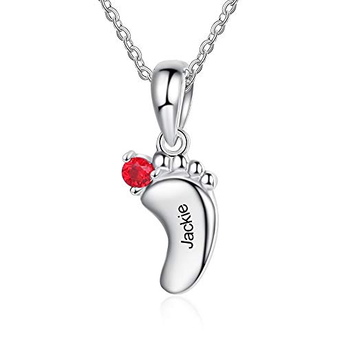 Personalized Necklace for Mother with 1-6 Name Custom BabyFeet Pendant Necklace for Mom with Simulated Birthstone Family Jewelry for Mom (1 Name)