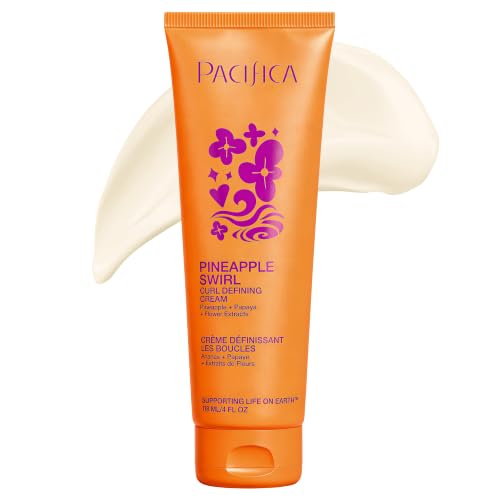 Pacifica Pineapple Swirl Curl Defining Cream – Bounce, Frizz Control & Curl Enhancer Styling Cream for Curly Hair & Wavy Hair – Coconut Oil & Hyaluronic Acid For No-Crunch Hold – Cruelty-Free – 4-oz