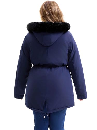 Agnes Orinda Plus Size Parka Jacket for Women Faux Fur Hood Drawstring Waist Fleece Lined Zipper Winter Coat with Pockets4