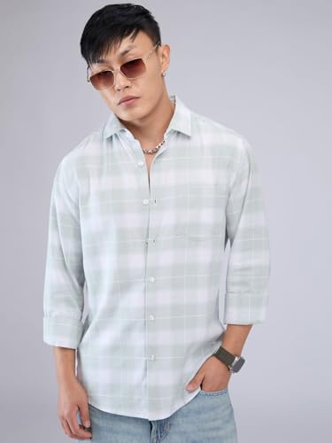 Image of VASTRADO Pastel Green & White Tartanique Checked Shirt