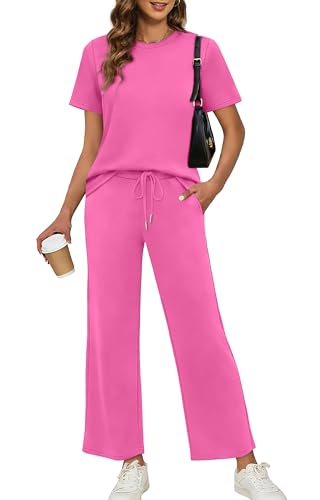 Image of XIEERDUO Women's Side Slit Lounge Sets 2026 Fashion 2 Piece Travel Outfits Cozy Loungewear Wide Leg Tracksuits S-3XL