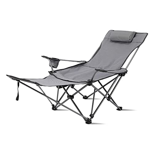 OLYSPM Silla de camping plegable Silla de camping Silla reclinable plegable con reposapiés desmontable, soporte para tazas, silla al aire libre, capacidad máxima de carga 130 kg (gris) Cover