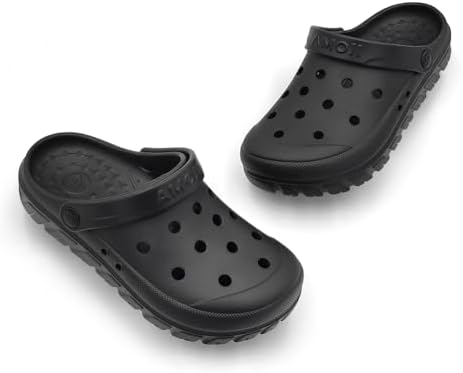 AMOJI Men Garden Clogs Women Gardening Shoes Summer Strap Sandals Yard Shoes CL212 Black Size 6 Women/5 Men - 5