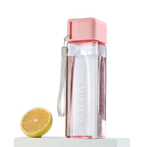 ANMEISH Sports Water Bottle 500ml, Personalised Pink Plastic Portable Square Water Bottle with Lid, Leak-Proof Reusable Drink Bottle for Sports,Hiking,Gym,Fitness,Outdoor,Cycling,Men & Women