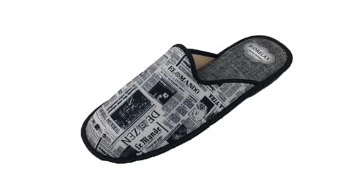 Biorelax Zapatillas de Estar por casa Primavera-Verano/Periódico/Color Gris/Puntera Tapada/con Cámara de Aire/Talla 46