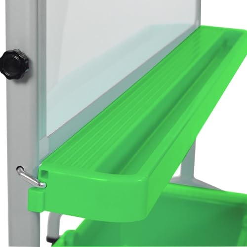 LUXOR MB3040WBIN Classroom Dry Erase Whiteboard and Chart Stand with Storage Bins, Double-Sided Magnetic Design on Wheels, Green/White