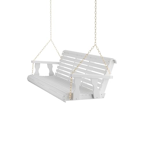 Image of Amish Casual Heavy Duty 700 Lb Capacity Porch Swing (6 Foot, Semi-Solid White Stain) - Wooden Outdoor Roll Back Swing with Hanging Ropes - Amish Made in the USA