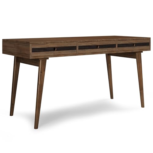 Image of SIMPLIHOME Clarkson SOLID ACACIA WOOD Contemporary 60 Inch Wide Desk in Rustic Natural Aged Brown, For the Office Desk, Writing Table, Workstation and Study Table