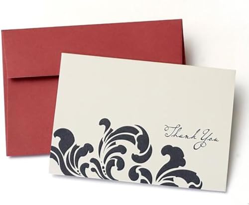 Image of Show-Offs Thank You Notes - Black and Cream with Elegant Red Envelopes - 5 x 3.5 Inches - 20 Cards