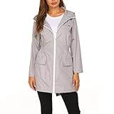 M&Catree Chubasquero para Mujer Abrigos impermeable Ligero Cortavientos Plegable con Capucha para Exteriores - Gris, S