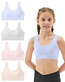 Sascina Girls Bras 10-12 Years Old Seamless Teen Girls Sports Bra Ultra Comfort Soft Tween Bras 10-16 Removeable Padding Nude+Light Gray+Candy Blue+Sand Pink