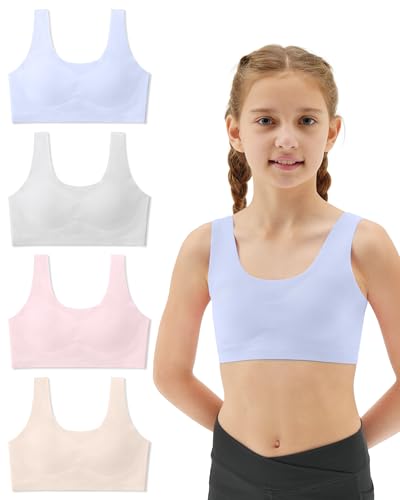 Training Bras for Girls 10-14 Seamless Teen Girls Sports Bras Ultra Comfort Soft Tween Bras 8-16 Removeable Padding - Main Image