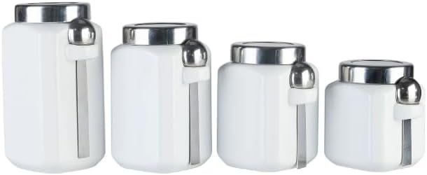Kitchen Canisters Mainstays - Juego de recipientes de 4 piezas, con soportes para cucharas integrados, diseñado con un acabado blanco ártico