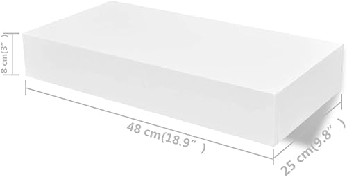 Miniatura 9 de GOLINPEILO Estante flotante de pared MDF blanco con 1 cajón para almacenamiento de librosDVD, estantes de pared para baño, sala de estar,