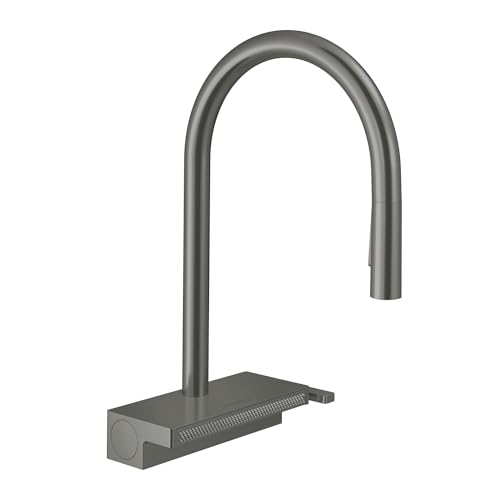 hansgrohe Aquno Select Black High Arc Kitchen Faucet, Kitchen Faucets with Pull Down Sprayer, Faucet for Kitchen Sink, Magnetic Docking Spray Head, Brushed Black Chrome 73837341 by hansgrohe - Used condition - US$416.21