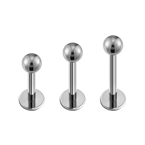 FINE4U Conch Tragus Helix Labret Piercing Jewelry 3pc 16G 6mm 8mm 10mm - ASTM F136 Titanium Bead Cartilage Earring, Internally Threaded Screw on Flat Back Stud by FINE4U - Used condition - US$6.80