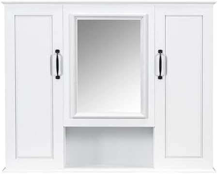 36" Modern White Bathroom Wall Cabinet with Mirror - Wall-Mounted Storage, 3 Doors, Open Shelves, Sturdy Aluminum Handles, Easy Assembly, Stylish Organization Solution