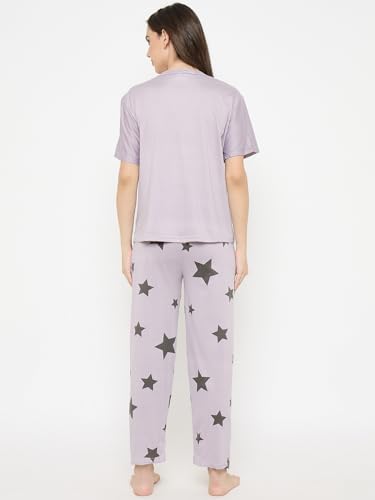 Image of CAMEY Women's Printed Pyjama Set, Short Sleeve T-Shirt and Trousers, Women Nightsuit, Loungewear Sets