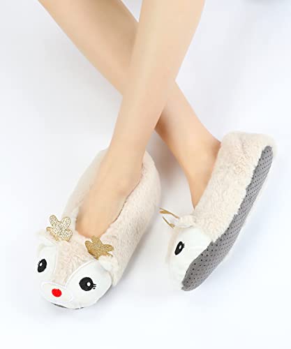 Image of Keyela Women Fuzzy Animal Slipper Socks, Non Slip Indoor House Slippers | Soft fuzzy plush material, cute animal design with gripper sole for bedroom, lounge indoor daily wear