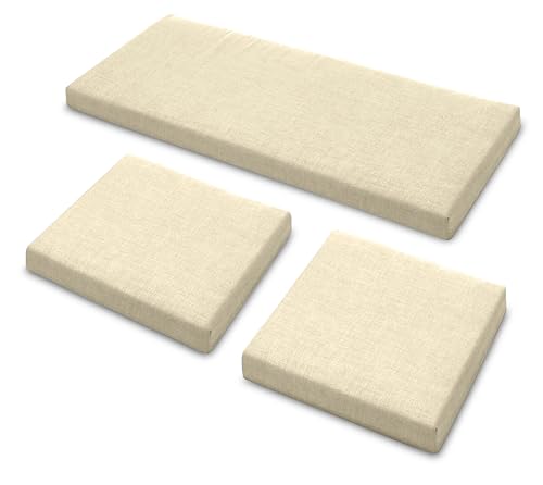 Sapphire Collection 3 Pieces Replacement Cushions Set for Rattan Chairs Sofa Patio Garden Outdoor Furniture - Water Resistant Lightweight and Durable - Multiple Colors Available (Cream)