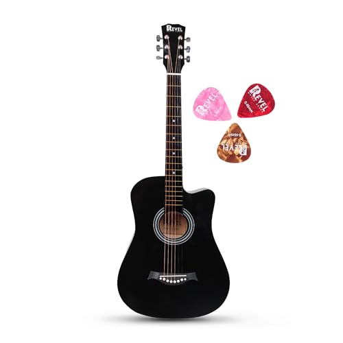 Image of Revel 38 Inch Glossy Acoustic Guitar for Beginners and Professionals with Signature Guitar Feel, Westwood Guitar Style Set with Picks. (BLACK)