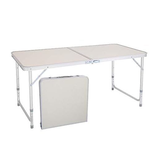 Aluminum Folding Table, Multipurpose Picnic Camping Table, Portable and Adjustable Rectangle Table for Party, Beach, Backyard, BBQ, Indoor and Outdoor, White (4FT-47.2 x 23.6 x 21.3-27.6”)
