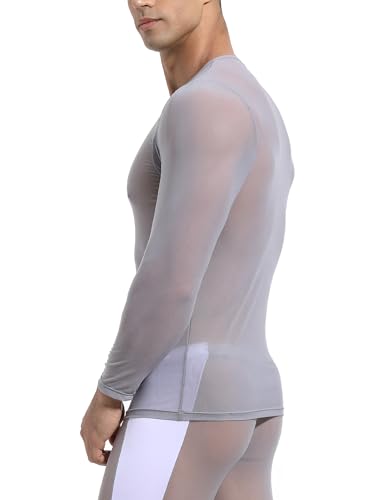 SEAUR Mens Sheer Mesh T Shirt See Through Long Sleeves Muscle Tee Tops Breathable Transparent Workout Undershirt Clubwear3