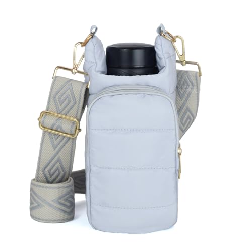 Image of KAMEILONG Puffer Water Bottle Holder Quilted Sports Pouch Bag with Adjustable Shoulder Strap Flask Sling Bag